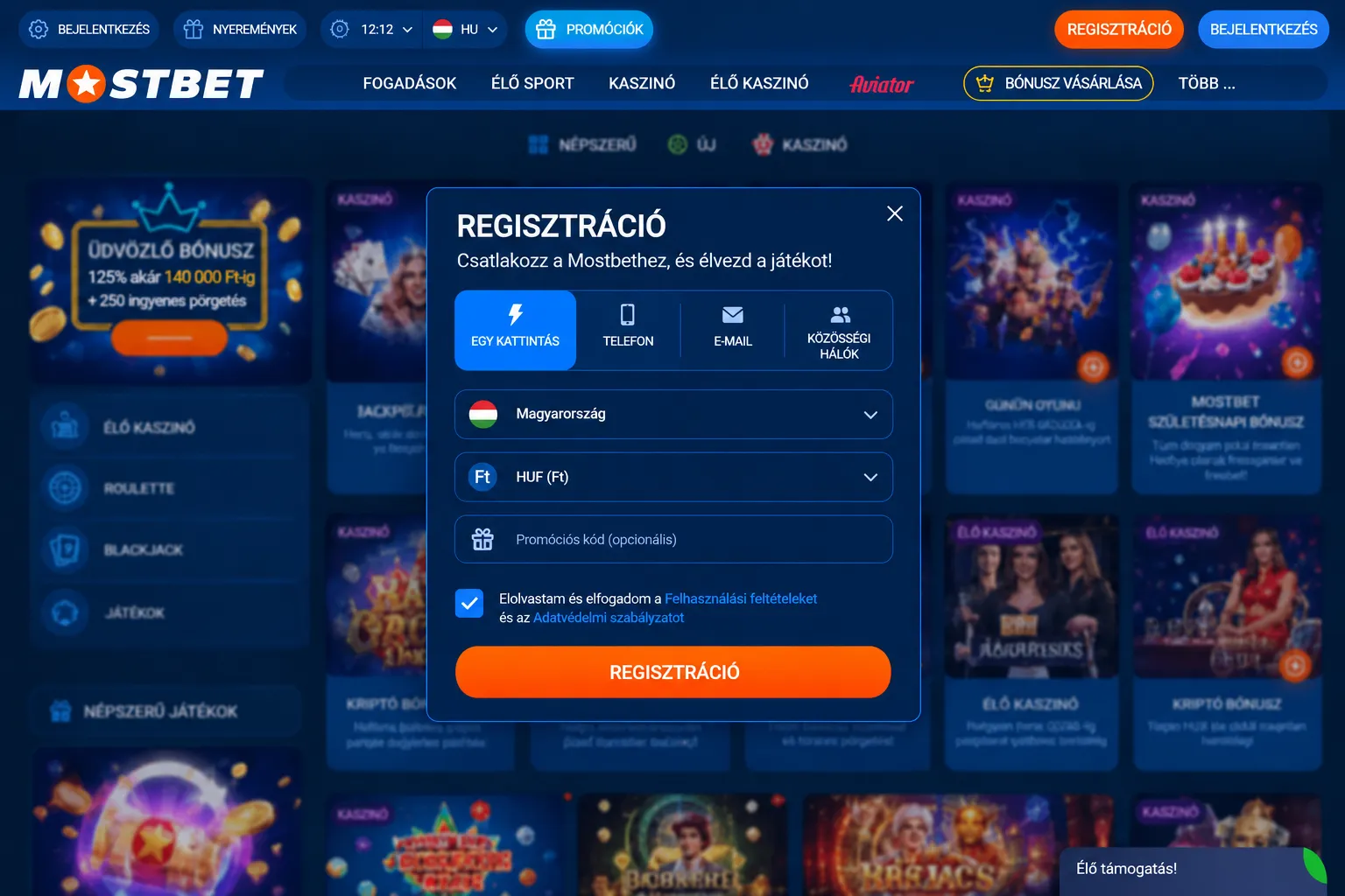 Mostbet regisztráció és bejelentkezés